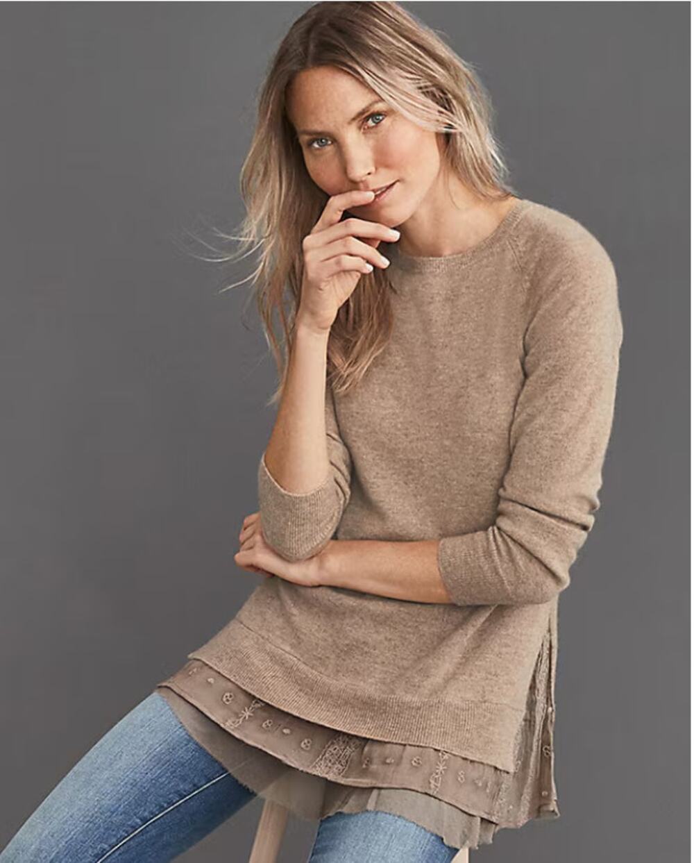 GARNET HILL 100% Cashmere "Shirttail Hem Sweater" RET $189 - Medium